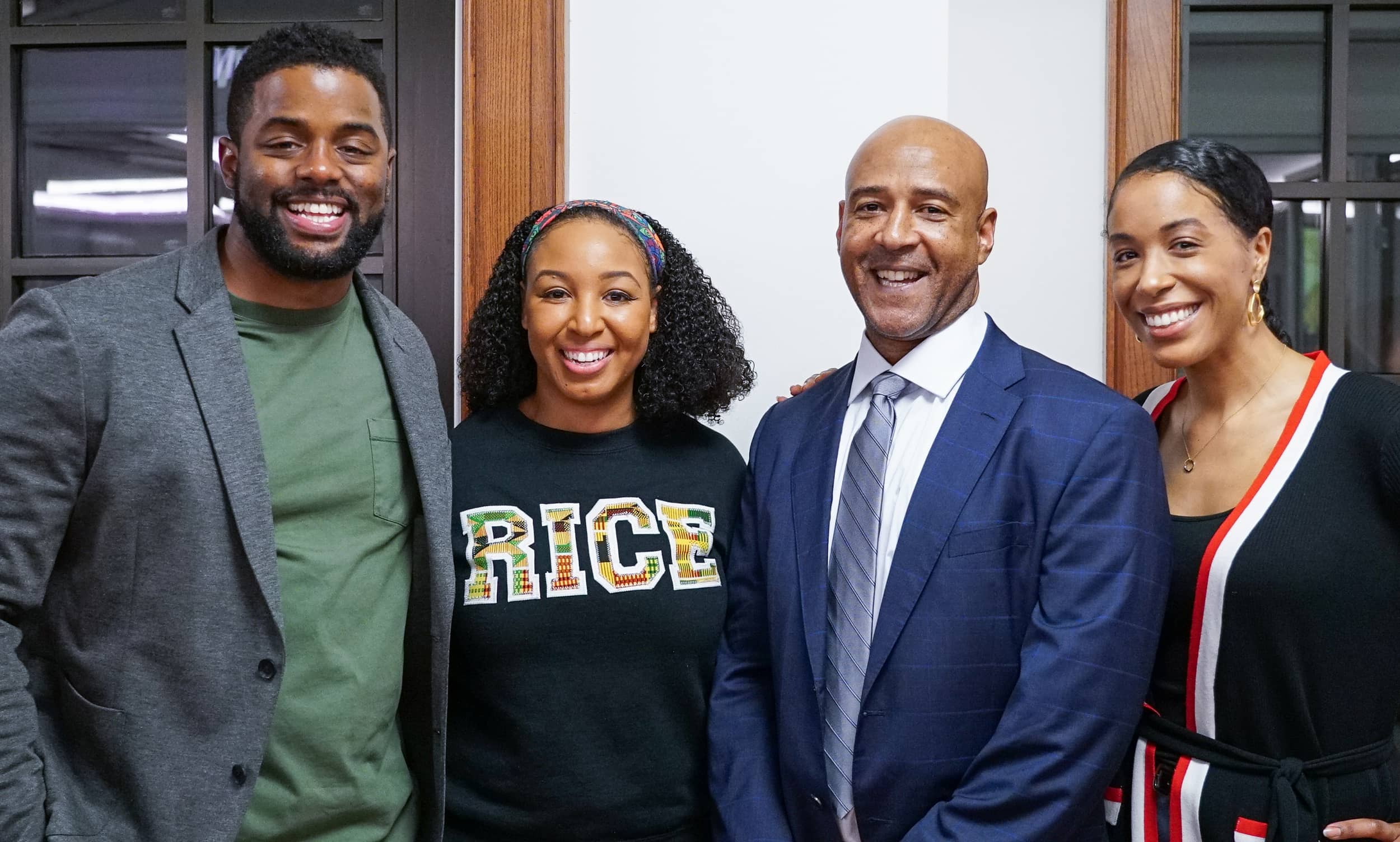 L-R: Justin Rose ’22, Victoria Hills ’22, Provost Reginald DesRoches, Chelsea Clark ’23