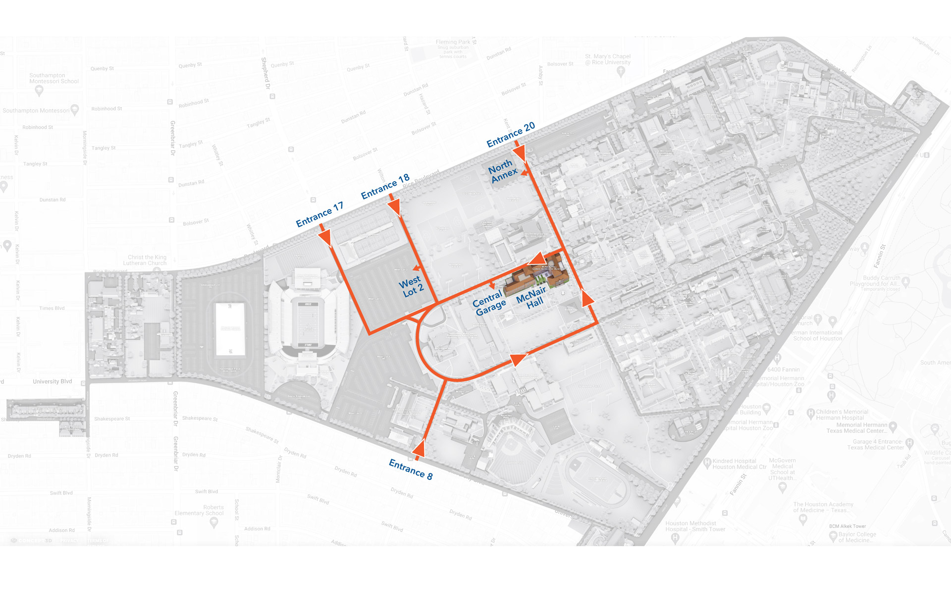 Rice Business event parking map