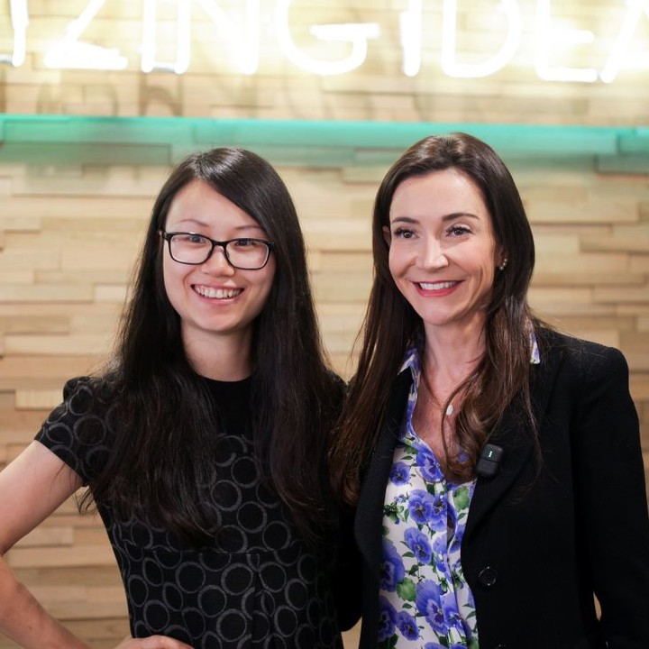 Phoebe Wang with another woman during a podcast